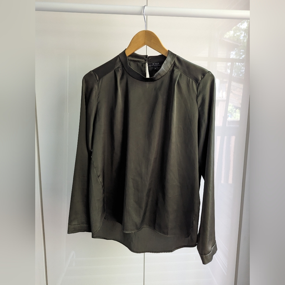 10 FEET Satin Blouse, Dark Green, Sz S